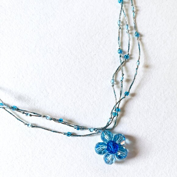 Silk & Crystal Blue Flower Necklace by Crossroads - Picture 6 of 6